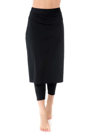 Women’s High Waisted Swim Skirt with Attached Leggings- UPF 50+ Cover Up Swim Skirt with Capris Inserted