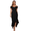 Women's Sweetheart Neckline Off-Shoulder Crepe Midi Dress with Hanky Hem