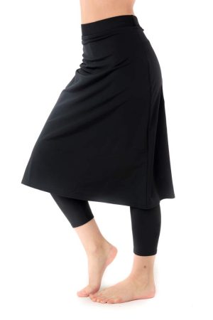 Women’s High Waisted Swim Skirt with Attached Leggings- UPF 50+ Cover Up Swim Skirt with Capris Inserted