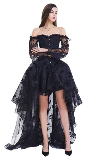 Women's Steampunk Victorian Off Shoulder Corset Top With High Low Skirt