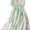 Women's Floral Print V-Neck A-line Summer Dress Vintage Casual Vacation Beach Dresses