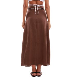 51F1ytWxaVL.jpg Women's 100% Linen A-line Maxi Skirt with Matching Belt Summer Casual