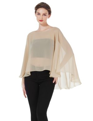 Women Poncho Cape High Low Chiffon Shawls Wraps Scarves Capelets for Evening Dress Bridal Wedding Party