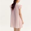 Women's Summer Hollow Out Textured Dress Gentle Ruffle Trim Flutter Sleeve Casual Dresses