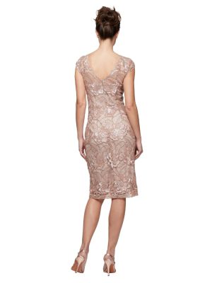 Women's Short Floral Embroidered Cocktail Sheath Dress, Wedding Guest, Formal Gown (Petite and Regular Sizes)