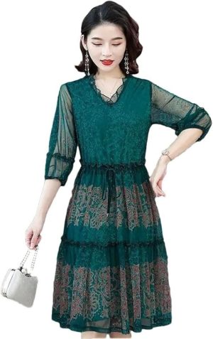 Women's Plus Size Floral Mesh Midi Dress Slimming Wedding Guest Party Dresses