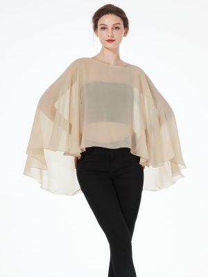 Women Poncho Cape High Low Chiffon Shawls Wraps Scarves Capelets for Evening Dress Bridal Wedding Party