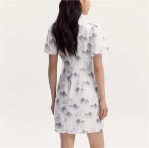 Women's Floral Embroidery Print Cheongsam Dress Summer Bubble Sleeves Buttoned Traditional Chinese Dresses
