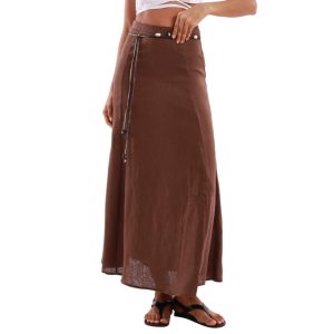 51cqzDhOiyL.jpg Women's 100% Linen A-line Maxi Skirt with Matching Belt Summer Casual