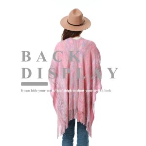 Women's Knit Shawl Wraps, Knitted Poncho Cape Open Front Cardigan Sweater with Tassel for Spring Fall Winter