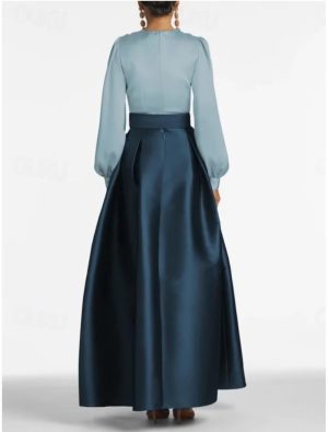 Satin Long Sleeve Prom Dress with Pockets Formal Evening Party Gowns Black Skirt Gown XMD5