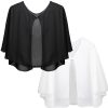 2 Pack Chiffon Capelet, Soft Chiffon Shawls Wraps Shrug for Wedding Evening Dress, 1920s Flapper Cape Cover Up for Women, Black