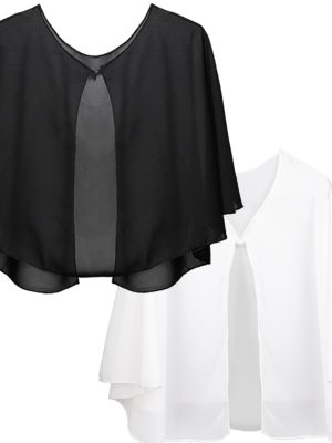 2 Pack Chiffon Capelet, Soft Chiffon Shawls Wraps Shrug for Wedding Evening Dress, 1920s Flapper Cape Cover Up for Women, Black