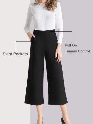 Wide Leg Pants for Women Trousers High Waisted Dress Pants Business Casual Summer Capris Stretch Pull On Work Slacks