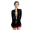 Black Red Figure Skating Costumes - Custom Made Skating Skirts & Long Sleeve Ladies' Costumes