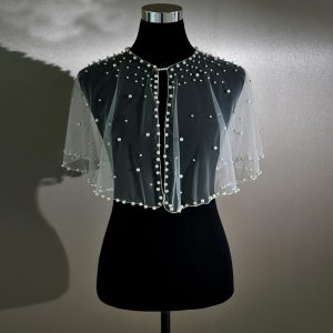 Pearl Shawl for Women, Soft Tulle Capes and Wraps for Evening Dress Wedding Party Bolero Cover Up