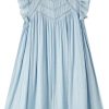 Women's Summer Hollow Out Textured Dress Gentle Ruffle Trim Flutter Sleeve Casual Dresses