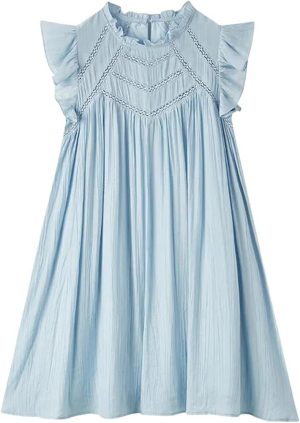 Women's Summer Hollow Out Textured Dress Gentle Ruffle Trim Flutter Sleeve Casual Dresses