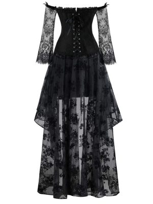 Women's Steampunk Victorian Off Shoulder Corset Top With High Low Skirt