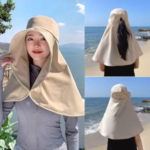 Fashion Outdoor Beach Hats UPF 50+ UV Sun Protection Wide Brim Shawl Breathable Face Neck Flap Cover Folding Sun Hat