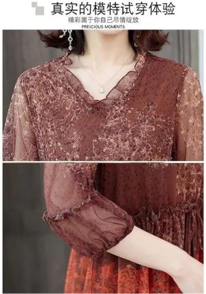 Women's Plus Size Floral Mesh Midi Dress Slimming Wedding Guest Party Dresses