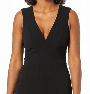 Women's Sandra Plunging Thick Strap Solid Gown with Slit Dress