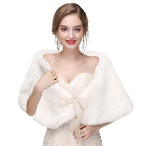 Women's Faux Rabbit Fur Stole Winter Bridal Fur Wraps and Shawls Bride Wedding Fur Cape for Bridesmaids