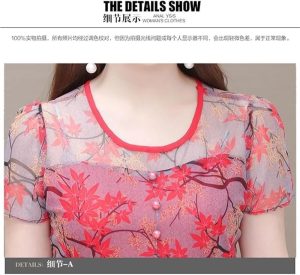 Women's Plus Size Print Mesh Midi Dress Short Sleeve A-Line Knee-Length Summer Dress