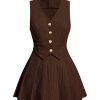 Women's Plus Size 2 Piece Outfit Corduroy Sleeveless Button Down Crop Vest Blazer and Pleated Mini Skirt Set