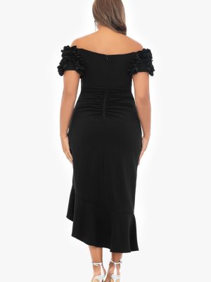 Women's Size Off The Shoulder Ruffle Sleeve Midi Dress (Plus)