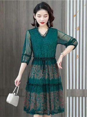 Women's Plus Size Floral Mesh Midi Dress Slimming Wedding Guest Party Dresses