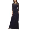 Women's Long A-line Mother of The Bride Dress with Illusion Neck and Sleeves (Petite and Regular Sizes)