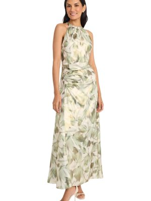 61L8X19RDAL.jpg Women's Ruched Waist Halter Neck A-line Maxi-Ankle Length Special Occasion-Formal Evening Dress