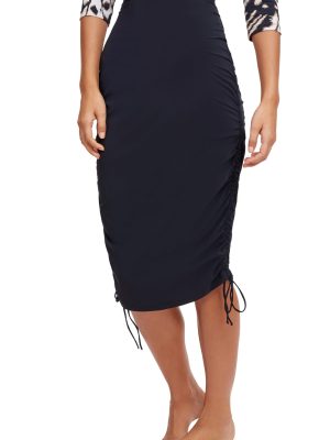 Women's Modest Knee Length Shirred Skirt, Swimwear, Black