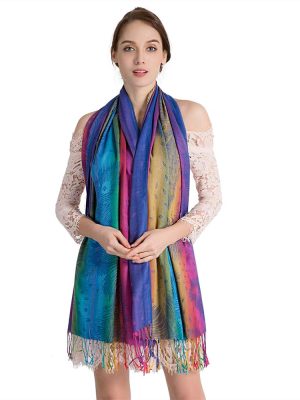 Colorful flowers Jacquard cotton pashmina Women Wrap Shawl tassels Scarves