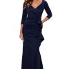 61PTBDu0jGL.jpg Women's Long 3/4 Sleeve V-Neck Side Ruched Gown (Reg and Petite)