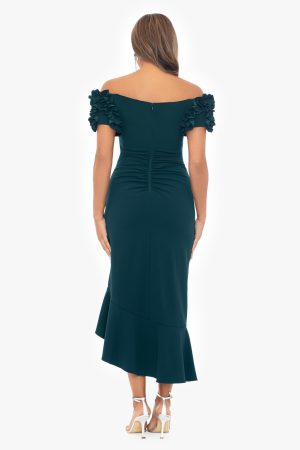 Women's Off The Shoulder Ruffle Sleeve Midi Dress (Standard & Petite)