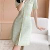 Women's Short Sleeve Knit Dress 2025 Fashion Summer V-Neck Slim Single Breasted A-Line Office Dresses