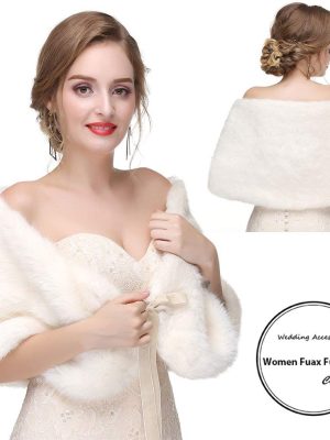Women's Faux Rabbit Fur Stole Winter Bridal Fur Wraps and Shawls Bride Wedding Fur Cape for Bridesmaids