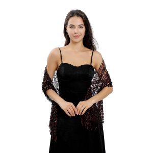 Women's Long Sequin Shawls 1920s Scarf Mesh Glittering Wedding Cape Fringed Evening Wrap Formal Harlem Night