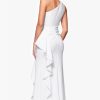 Women's One-Shoulder Gown with Cascading Ruffle Detail and Ruched Waist
