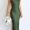 Women's 2025 Summer Midi Satin Dress One Shoulder Spaghetti Strap Backless Ruched Bodycon Dresses