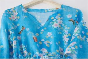 Women's Floral Print V-Neck A-line Summer Dress Vintage Casual Vacation Beach Dresses