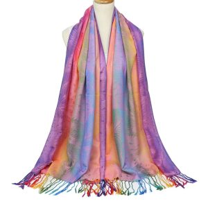 Colorful flowers Jacquard cotton pashmina Women Wrap Shawl tassels Scarves