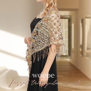 Sequin Shawls and Wraps for Evening Dresses 1920s Shawl Wrap Lace Scarf Wedding Sparkly Cape Cover Up for Evening Wear