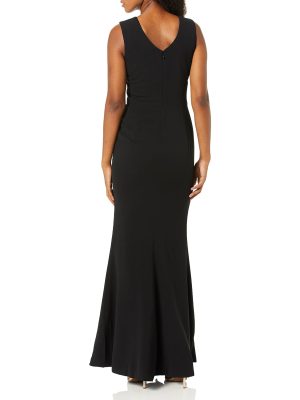 Women's Sandra Plunging Thick Strap Solid Gown with Slit Dress