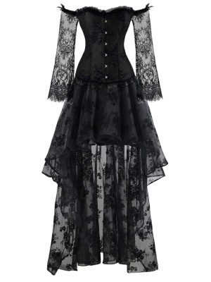 Women's Steampunk Victorian Off Shoulder Corset Top With High Low Skirt
