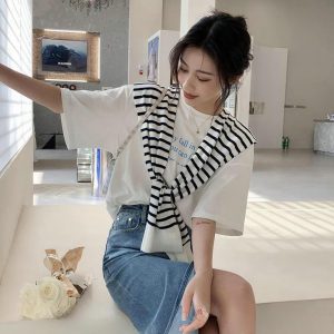 Womens Striped Pashmina Shawls and Wraps Knitted Sweater Casual Shawl Wraps Scarf Cardigan Cape Cashmere Shoulder Top