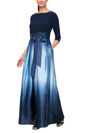 Women's Long Satin Mother of The Bride Dress with Pockets, Formal Party Gown (Petite and Regular Sizes)
