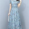 Women's Boho Chiffon Floral Summer Beach Dress Short Sleeve Bodycon Long Party Dress